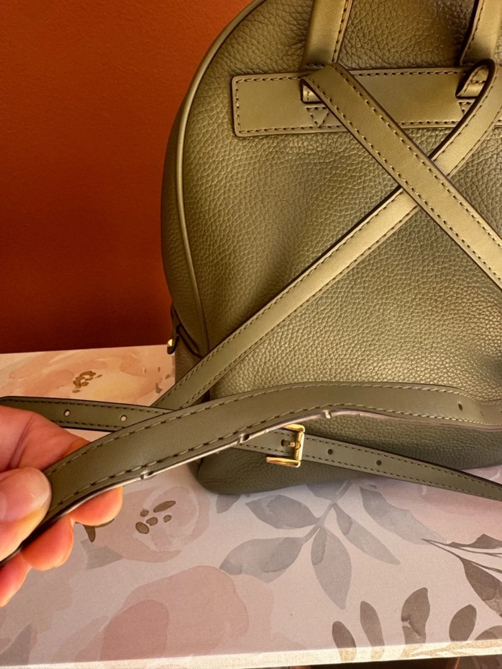 Michael Kors Olive Green Leather Backpack with Gold Hardwarw– Medium - Picture 7 of 12